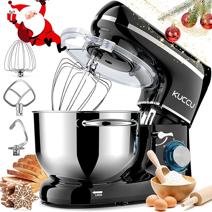 Stand Mixer, 6.5 Qt 660W, 6-Speed Tilt-Head Food Dough Mixer, Kitchen Electric Mixer with Stainless Steel Bowl,Dough Hook,Whisk, Beater, Egg white separator (6.5-QT, Black)