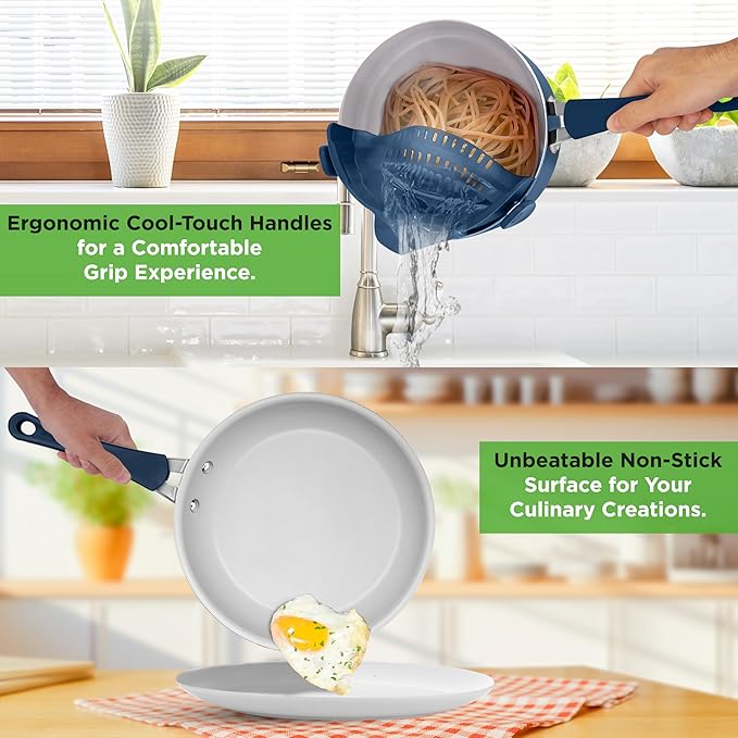 NutriChef 14-Piece Navy Blue Nonstick Cookware Set - Durable Pots and Pans Set with Lids & Utensils, Compatible with All Cooktops