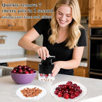 Cherry Pitter, 7-Hole Long Plunger Push Button Cherry Core Remover Tool with Splatter Protector, Quickly Pitting Cherries for Making Jam, Pies (Black)