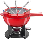 Zwilling 40201-002 Fondue Set - Cherry Enamel Cast Iron Pan, Swiss Fondue Set for Melted Cheese, 6 Stainless Steel Forks, Chocolate Melting Pot, Splash Protector, Suitable for All Hobs, Food Warmer