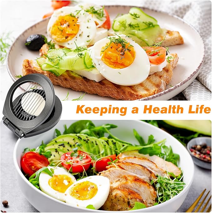 Egg Slicer, BIBURY Egg Slicer for Hard Boiled Eggs, Egg Cutter Heavy Duty Aluminium for Egg Strawberry Mushroom Soft Fruit, Stainless Steel Wire with 3 Slicing Styles - Grey