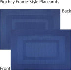 PIGCHCY Placemats,Washable Woven Vinyl Placemats for Dining Table,Easy to Clean Plastic Durable Placemats Set of 6 (18 x 12 inchesches, Navy Blue)
