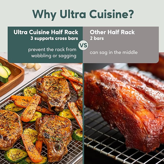 Ultra Cuisine Stainless Steel Baking Rack - 10x14.75 inch Jelly Roll Pan Wire - Oven Grill Sheet Pan - Oven Safe - Dishwasher Safe - Heavy Duty Wire Cooling Rack for Cooking Baking and Roasting