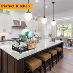 2 Tier Metal Dish Drying Rack Without Installation Sturdy Dish Racks for Kitchen Counter with Drain Board Multifunctional Storage and Drainage Apartment Essentials Medium Size