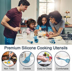 E-far Silicone Cooking Utensils Set, 25 Piece Kitchen Utensils with Holder, Non Toxic Kitchen Tools Spatula, Turner, Spoon, Ladle for Nonstick Cookware, Heat Resistant & Dishwasher Safe - Blue