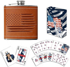 American Flag Flask & Card Set Leather-Wrapped USA Flask with Playing Cards | Disabled Vet Owned SMALL Business | Flag Flask & Card Set