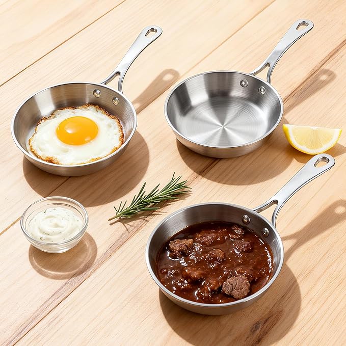 Macevia Mini 0.12QT Sauce Pan, 18/10 Stainless Steel Pans, Small Pot Butter Warmer With Handle, 3 Ply Stainless Frying Pans For Home Kitchen - 4 Inch