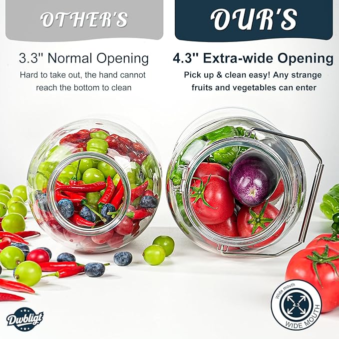 [NEW] 1.5 Gallon Huge Glass Jar with Airtight Lid, Wide Mouth Large Mason Jars for Fermenting, Pickling, Canning, Water Glassing Eggs, Kombucha, and Food Storage – with Handle & Scale Marks(2 Packs)