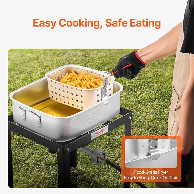 VEVOR 18 Qt Fish and Wing Fryer with Double Basket, Aluminum Propane Fish Fryer Kit, Outdoor Deep Fryer Seafood Pot with Thermometer and 58,000 BTUs Propane Burners, for Outdoor and Backyard Cooking