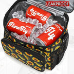 FlowFly Insulated Reusable Lunch Bag Adult Large Lunch Box for Women and Men with Adjustable Shoulder Strap,Front Zipper Pocket and Dual Large Mesh Side Pockets,Sunflower