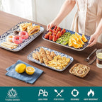 vancasso Serving Platters Set of 3, 16"/14"/12" Inch Rectangular Trays - Serving Platter Extra Large, Ceramic Serving Dish Microwave & Dishwasher Safe (Vintage Blue A)