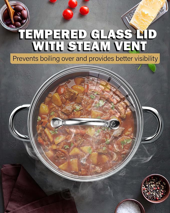 Cook N Home 3-Quart Stainless Steel Pot, Small Stock Pot with Glass Lid, Basics Saucier Casserole Stockpot