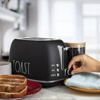 Rae Dunn Retro Rounded Bread Toaster, 2 Slice Stainless Steel Toaster with Removable Crumb Tray, Wide Slot with 6 Browning Levels, Bagel, Defrost and Cancel Options, Black