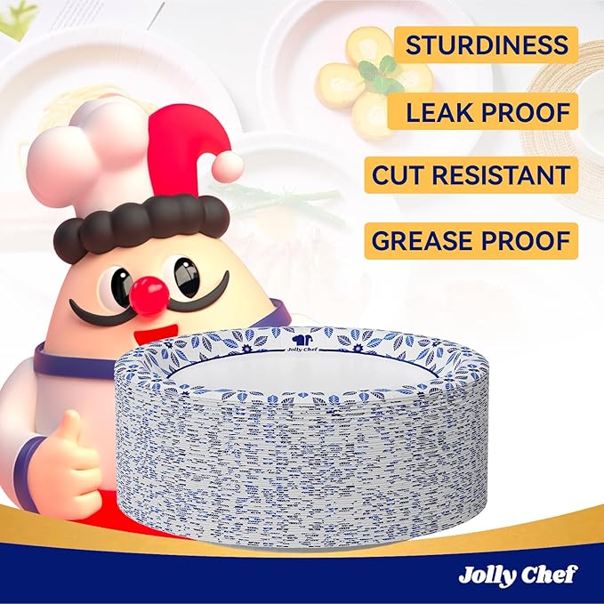 JOLLY CHEF 8.37 inch Disposable Paper Plates 140 Count Soak Proof, Cut Proof, Heavy Duty Printed Disposable Plate for Everyday Use