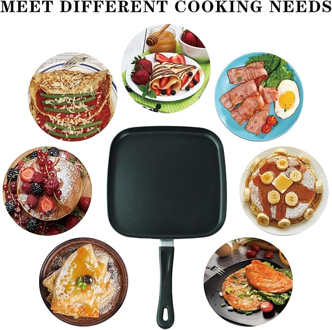 10 Inch Square Griddle Pan, Nonstick Grill Pan for Cooking Eggs, Omelettes, and More, Griddle Cookware, PFOA Free
