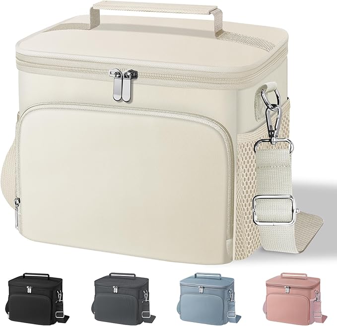 esouler Lunch Box for Women/Men Insulated Lunch Bag Large Capacity Reusable Lunch Tote Leak Proof Lunch Bags for Work Picnic, Beige