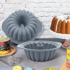 To encounter 65 Pieces Silicone Baking Pans Set, Metal Framed Silicone Tube Cake Pans, Nonstick Fluted Loaf Pans for Muffin, Cake, Bread, with Measuring Cups and Spoons Set, Light Grey