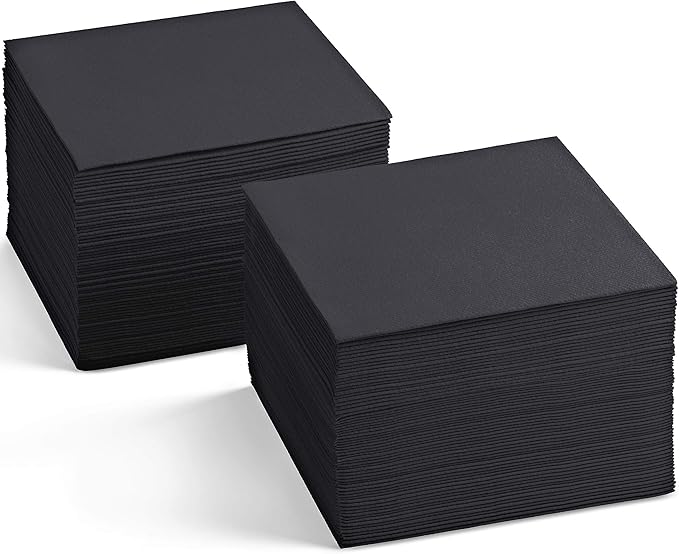 Disposable Linen-Feel Cocktail Napkins, 200-Pack 5" x 5" BLACK Paper Beverage Napkins For Bar, Restaurant And Café, Dessert Napkins For Party, Wedding Or Event