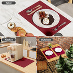 Cloth Placemats, Set of 6 Heat-Resistant Cotton Linen Blend Double Layered Machine Washable Place Mats, Wrinkle Free Thick Fabric Dining Table Mats for Indoors & Outdoors (Burgundy, 6)