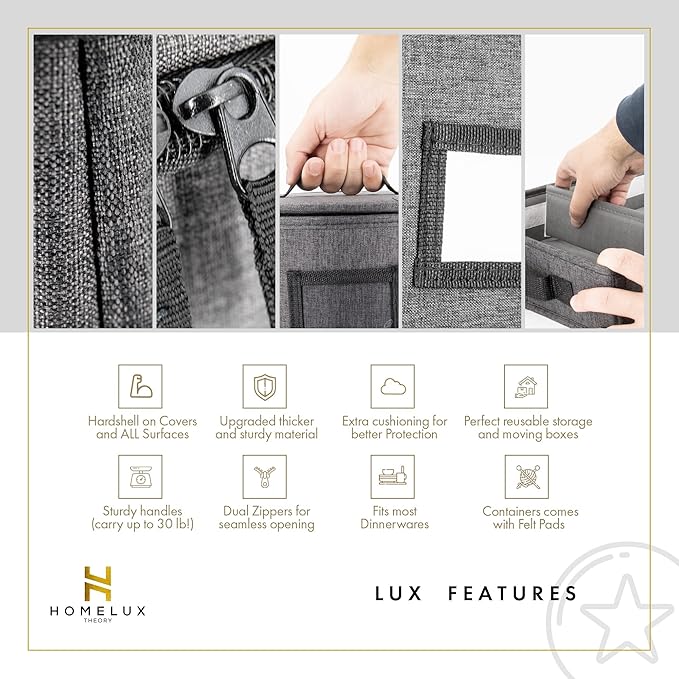 Homelux Theory Saucer Storage with Lid, 2pcs Hard Shell China Storage Containers, Heavy Duty Dinnerware Storage Box with 24 Felt Pads and Thick Surface for Dishes and Dinner Plate, Move Out Essentials