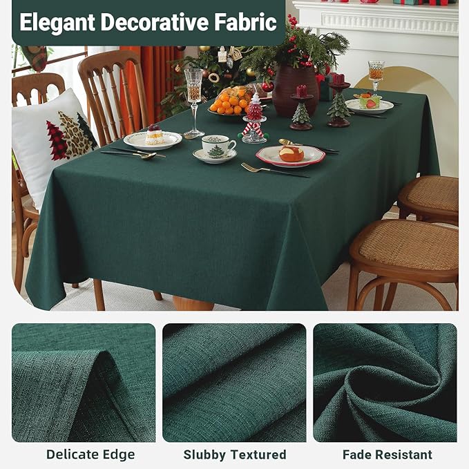 Laolitou Table Cloth Rectangle Linen Waterproof Textured Green Tablecloth, Washable Wrinkle Free Spill Proof Fabric Tablecloths for Dining Table Farmhouse Kitchen Holiday, 60x104 Inch