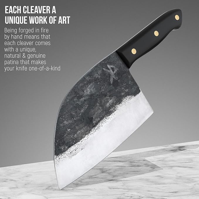 Kitchen perfection Handmade Meat Cleaver Knife For Meat Cutting - Professional 7" Serbian Chef Knife – Made of High Carbon Steel – Hand Sharpen Butcher Knife w/Canvas Sheath, Unique Gifts For Men