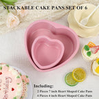 7 & 4 Inch Heart Shaped Cake Pans Set of 6, Pink Carbon Steel Baking Pans Set, Nonstick Heart Cake Mold for Baking, Small Cake Pans, Bakeware Sets for Valentine's Day Wedding