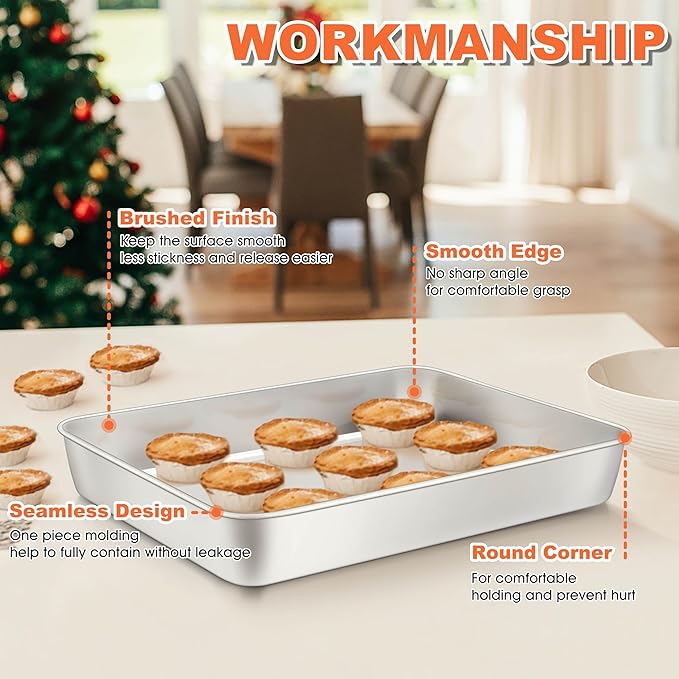 Herogo Baking Pan with Lid, 8 x 10 Inch Nonstick Rectangle Stainless Steel Cake Pan Sheet, Deep Cakes Bakeware with Lid for Brownies Casseroles, Non Toxic & Dishwasher Safe, Set of 4