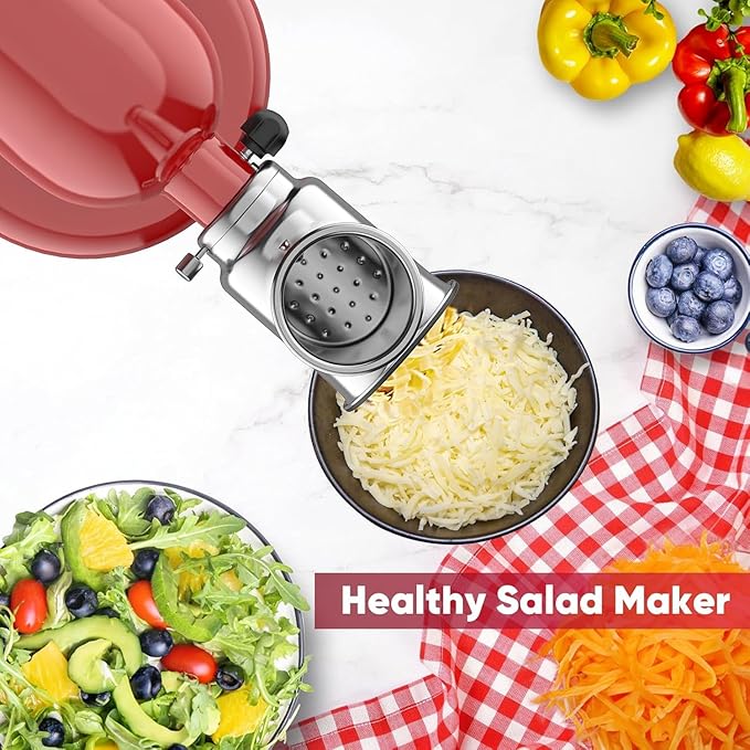 Stainless Steel Slicer Shredder Attachment for KitchenAid Stand Mixer, Salad Machine with Vegetable Slicer, Salad Maker, Grinding Powder, Cheese Grater by Cofun