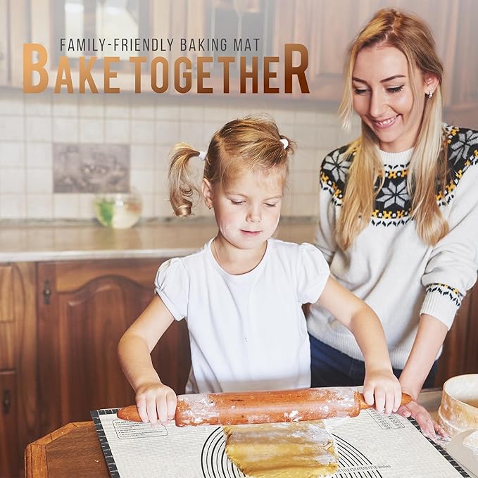 26 * 16 inches Black, Non-Slip Silicone Baking Sheets - Baking Mat with 0.7mm Thickness - Non-Stick Pastry & Cookie Mat for Kitchen Counter for Rolling Out Dough with Measurements.