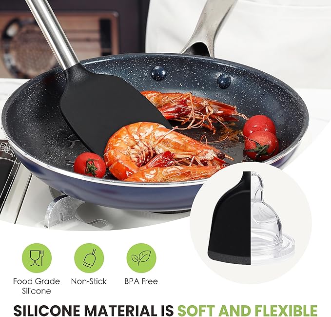 Large Cooking Utensils Set, 35 Pcs Kitchen Utensils Set with Holder, Silicone Spatula Set with Stainless Steel Handle, Whisk, Basting Brush, Kitchen Gadgets for Nonstick Cookware (Black)