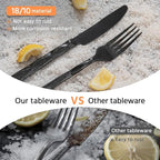 KINGSTONE Black Silverware Set, Luxury 60 Piece Flatware Set for, 18/10 Stainless Steel Cutlery Set with Diamond Cut Pattern for Kitchen, Home, Wedding, Party, Mirror Polished and Dishwasher Safe