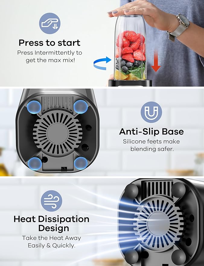 Ganiza Blender for Smoothies, 14Pcs Personal Blender for Shake and Smoothies for Kitchen with 3 Portable Cups (1x24oz & 2X17oz), Single Serve Smoothie Maker, Nutritious Recipe