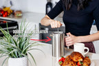 Barista Warrior French Press with Thermometer - Insulated Coffee Press - Stainless Steel Coffee Maker (1.0L, 34 fl oz, Silver)