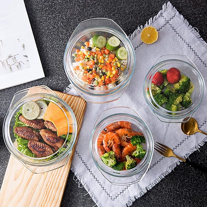 NUTRIUPS Small Round Glass Casserole Dish with lid,1.5 L glass bowl with glass lid, Microwave and Oven Safe