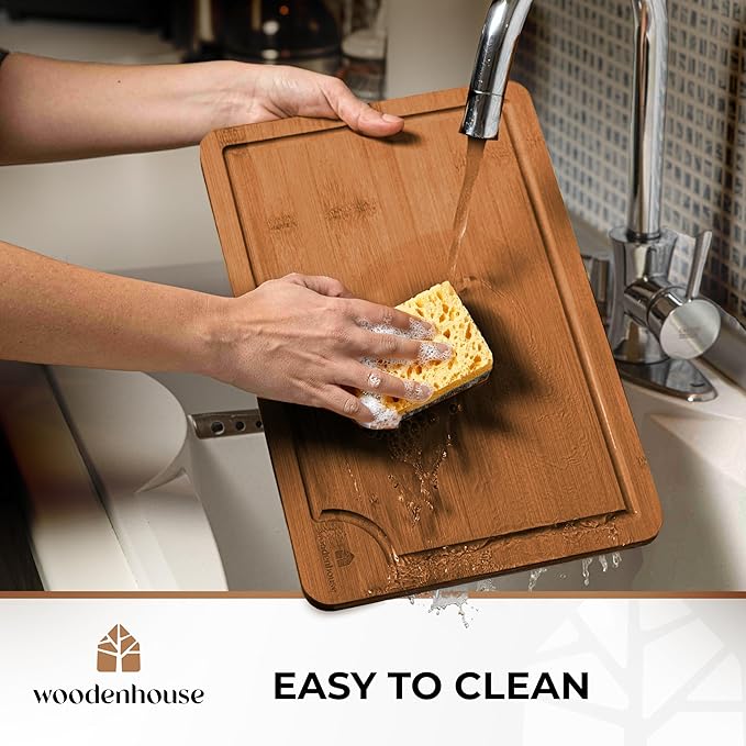 Wooden Cutting Boards for Kitchen, Wood Cutting Board - Bamboo Cutting Board Set of 3 with Holder, Dark Color, Durable & Eco-Friendly, Perfect for Chopping, Serving, and Food Prep.