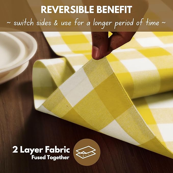 Native Fab Table Runner Buffalo Check Plaid 100% Cotton - 13x108 Inches Kitchen Dining Table Decoration for Indoor Outdoor Farmhouse Home Party Decor -Lemon Yellow and White