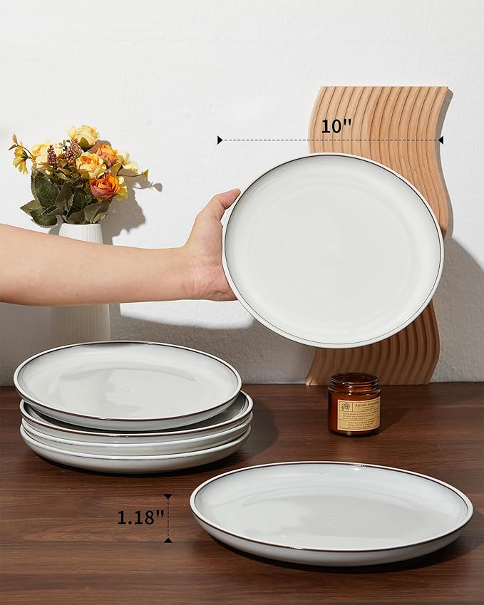 10 Inch Ceramic Plates, White Dinner Plate Set for Dessert Pizza Steak, Terracotta Kitchen Stoneware Serving Dishes Set, Dishwasher & Microwave Safe, Scratch Resistant