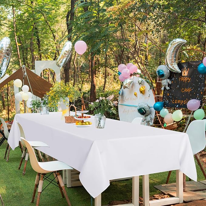 sancua Rectangle Tablecloths 6 Pack - 90x156 Inch - White Washable Fabric Cloth Table Cloth, Large Reusable Polyester Table Covers for Wedding, Party, Birthday, Banquet