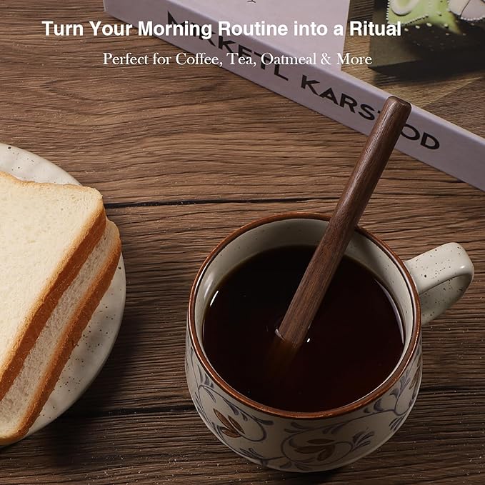 Black Walnut Wood Coffee Stirrers, 6Pcs 6 Inch Reusable Stir Sticks for Coffee, Tea, Milk, Espresso, Peanut Butter Spreader, Multifunctional Wooden Stirrers with Smooth Finish (Brown, 6pcs)