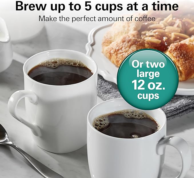 Hamilton Beach 5 Cup Drip Coffee Maker with Easy FrontFill Basket, Compact Design, Works with Smart Plugs, Glass Carafe, Auto Pause and Pour, Black & Stainless Steel (46112)