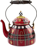 MACKENZIE-CHILDS Enamel Tea Kettle, Cute Tea Kettle for Stovetop, 2 Quarts, The Kilted