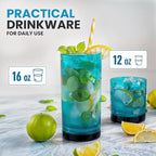 Zulay Kitchen Acrylic Glasses Drinkware - 8 Piece Unbreakable Plastic Tumblers - BPA-Free, Reusable Plastic Drinking Glasses for Home & Outdoors - Lead-Free & Dishwasher Safe - Turquoise - (12&16oz)