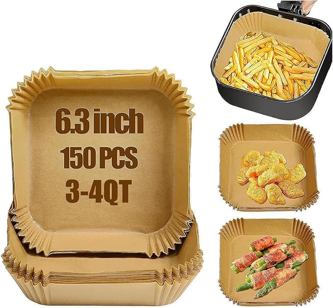 Air Fryer Liners Disposable for Most Small Air Fryer 2-5 Qt, 150 Pcs Square Parchment Paper Mini Air Fryer Liners for 2-5 Qt