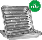 PLASTICPRO 10 Pack Disposable Aluminum Grill Liners Toppers Aluminum Foil Broiler Pans Durable Ribbed Grill Drip Pans 9x13