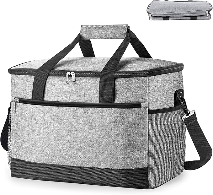 Collapsible Cooler Bags Insulated, 48 Cans Soft Cooler with Front Zipper Pocket & Shoulder Strap, Portable Leakproof Soft Sided Coolers for Camping/Beach/Picnic/Travel - Grey