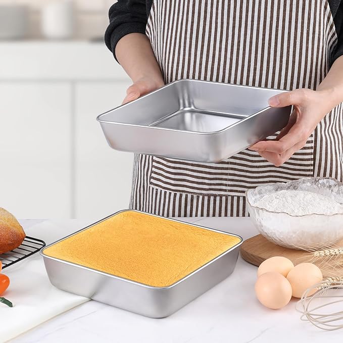 LIANYU 8 Pack 8 x 8 Inch Square Baking Cake Pan, Stainless Steel Brownie Bread Cake Molds, Square Bakeware for Lasagna Pie, Oven & Dishwasher Safe