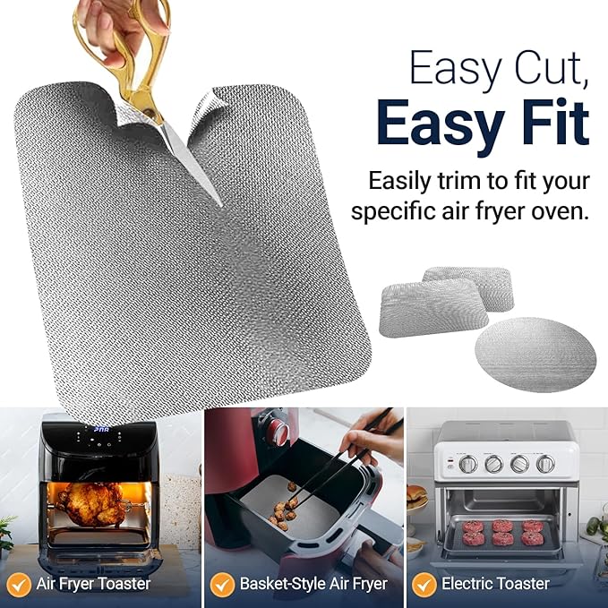 Toaster Oven Liners for Bottom of Oven (4 Pack) Reusable Non-Stick Heat Resistant Toaster Liners, Compatible with Ninja, Cuisinart, Emeril Lagasse & More, Toaster Mat, 12"x12" (Silver)