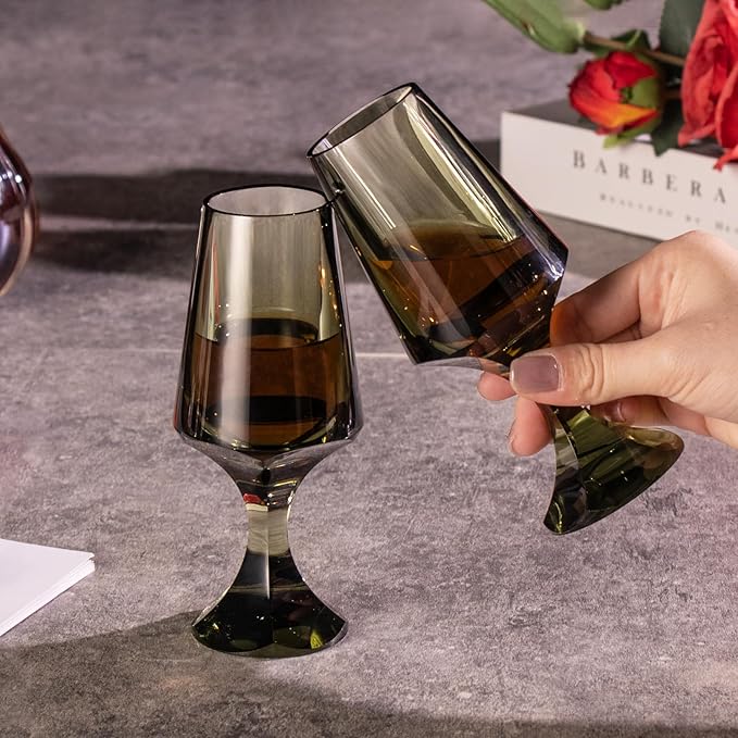 KAMMAK Crystal Snifter Glass Set of 2 - Hand Blown Stemmed Whiskey Glass for Bourbon-2.37oz, Brandy & Cognac with Delicate Rim, Colored Elegant Etched Detailing, Luxury Barware for Tasting & Gift