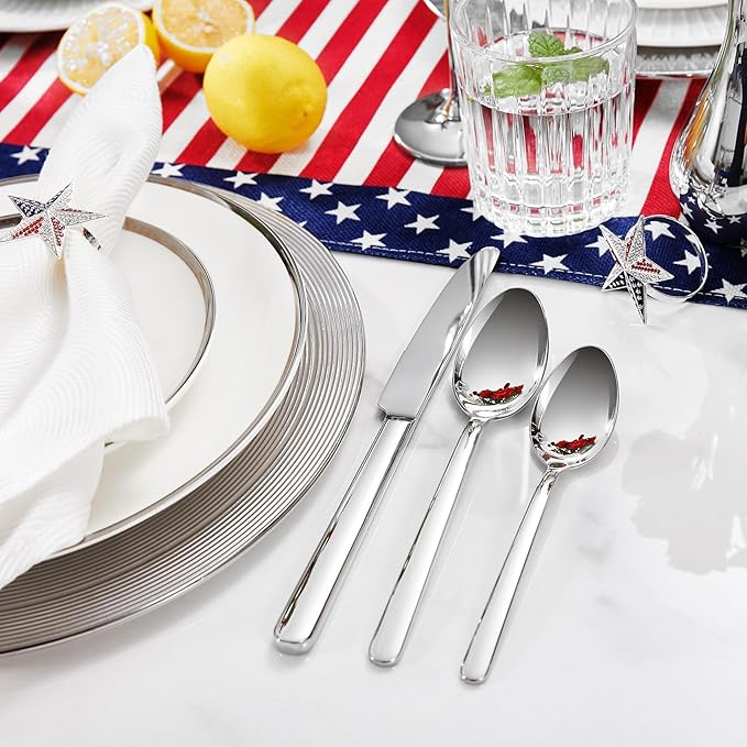 KEAWELL Premium Lucent Silverware Set, 65-Piece Mirror-Polished 18/10 Stainless Steel Flatware, Dishwasher Safe for Refined Dining and Entertaining (65, Silver)